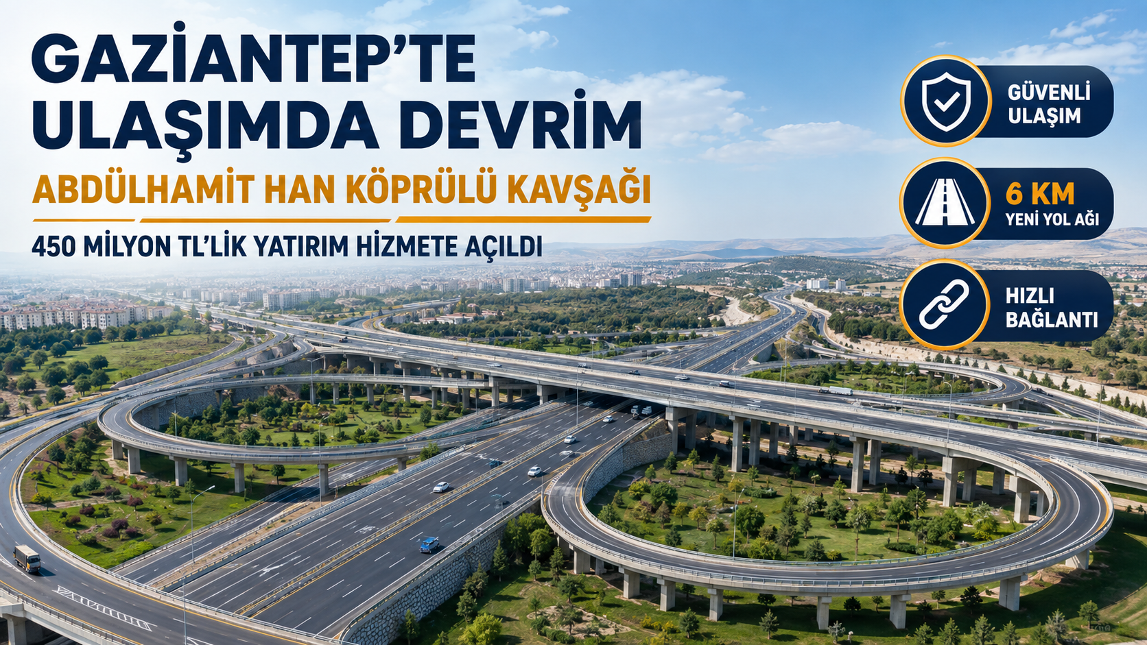 Gaziantep'e 450 Milyon TL'lik Dev Kavşak: Abdülhamit Han Köprülü Kavşağı Açıldı